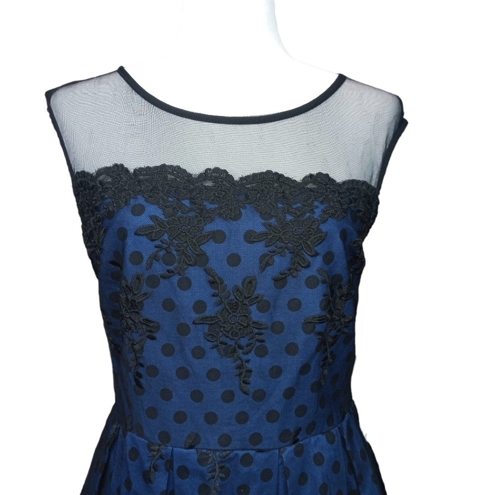 MissMay Retro Pin-Up Swing Dress Polka-Dot Floral Lace Blue/Black Size Small - Picture 5 of 16